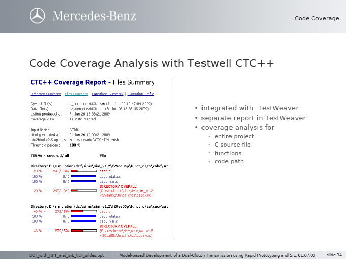 Presentation Daimler AG/QTronic GmbH - TestWeaver/Testwell CTC++